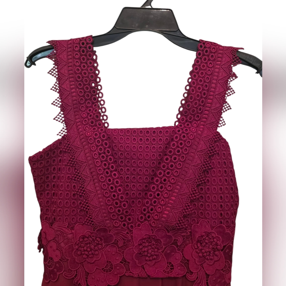 UnitedWood Jodie High/Low Cocktail Dress Floral lace Detail Bordeaux Red Size 6 - Picture 2 of 11
